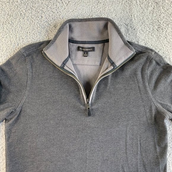 Banana Republic Sweater Mens Medium Gray Birdseye 1 Waffle Knit Pullover 1/4 Zip - Picture 5 of 12